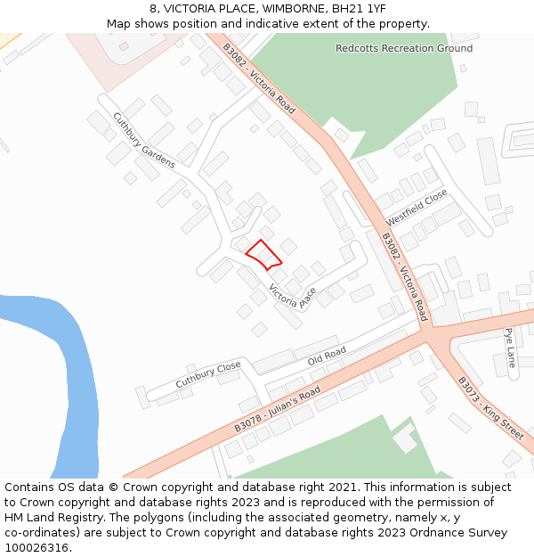 8, VICTORIA PLACE, WIMBORNE, BH21 1YF: Location map and indicative extent of plot