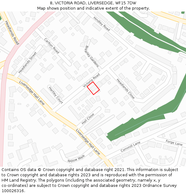 8, VICTORIA ROAD, LIVERSEDGE, WF15 7DW: Location map and indicative extent of plot