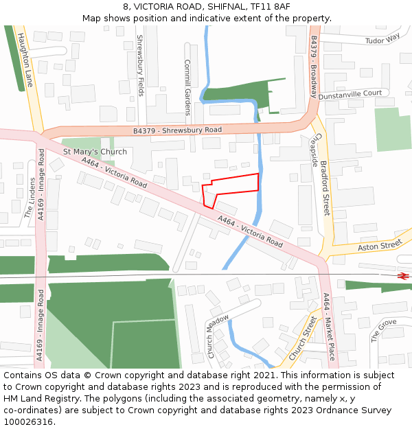 8, VICTORIA ROAD, SHIFNAL, TF11 8AF: Location map and indicative extent of plot