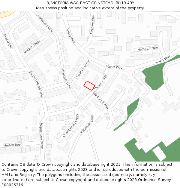 8, VICTORIA WAY, EAST GRINSTEAD, RH19 4RY: Location map and indicative extent of plot