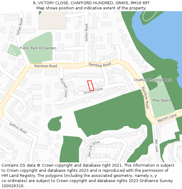 8, VICTORY CLOSE, CHAFFORD HUNDRED, GRAYS, RM16 6RT: Location map and indicative extent of plot