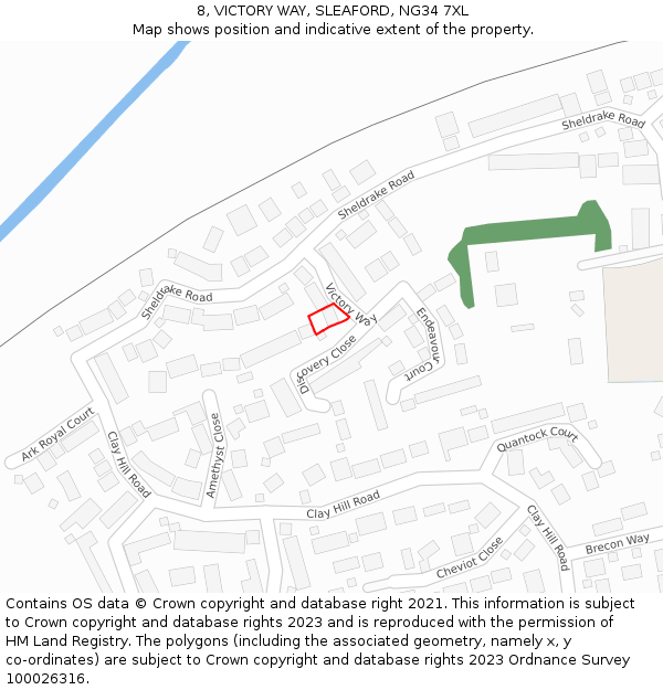 8, VICTORY WAY, SLEAFORD, NG34 7XL: Location map and indicative extent of plot
