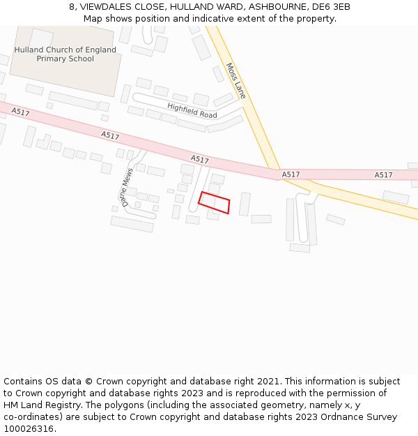 8, VIEWDALES CLOSE, HULLAND WARD, ASHBOURNE, DE6 3EB: Location map and indicative extent of plot