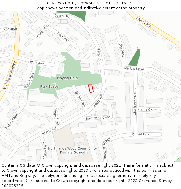8, VIEWS PATH, HAYWARDS HEATH, RH16 3SF: Location map and indicative extent of plot