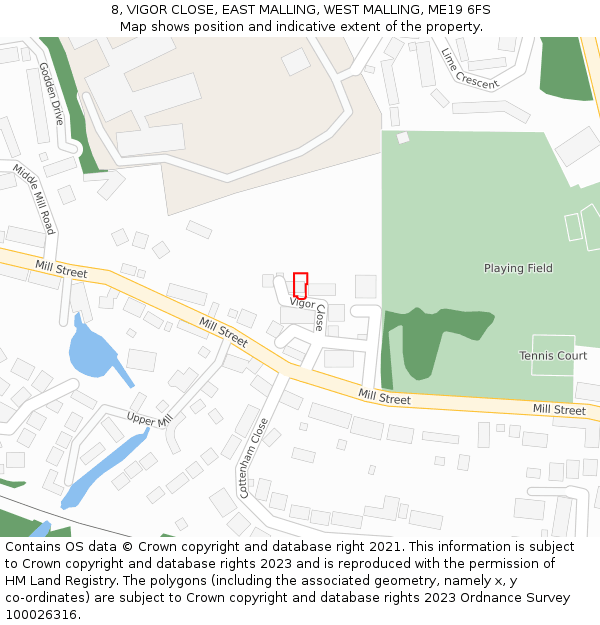 8, VIGOR CLOSE, EAST MALLING, WEST MALLING, ME19 6FS: Location map and indicative extent of plot