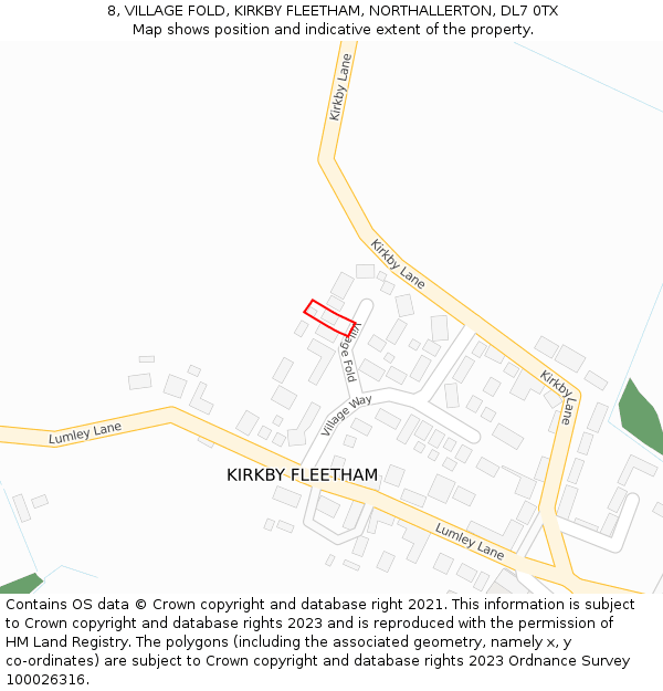 8, VILLAGE FOLD, KIRKBY FLEETHAM, NORTHALLERTON, DL7 0TX: Location map and indicative extent of plot