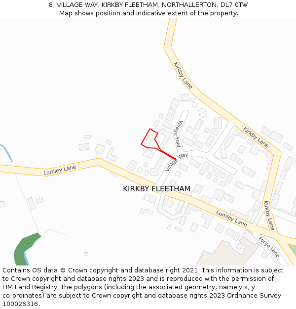 8, VILLAGE WAY, KIRKBY FLEETHAM, NORTHALLERTON, DL7 0TW: Location map and indicative extent of plot