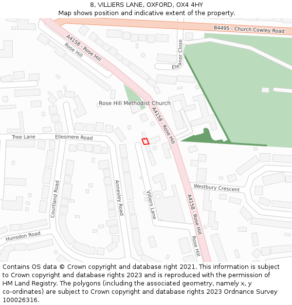 8, VILLIERS LANE, OXFORD, OX4 4HY: Location map and indicative extent of plot