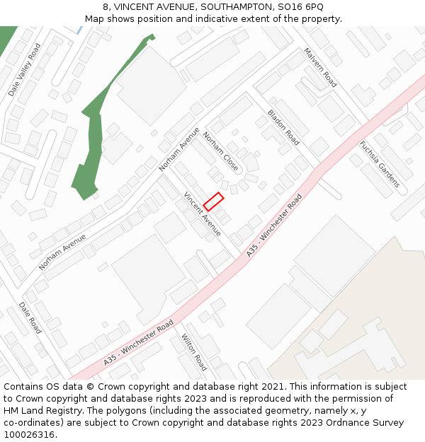 8, VINCENT AVENUE, SOUTHAMPTON, SO16 6PQ: Location map and indicative extent of plot