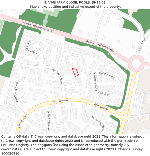 8, VINE FARM CLOSE, POOLE, BH12 5EJ: Location map and indicative extent of plot