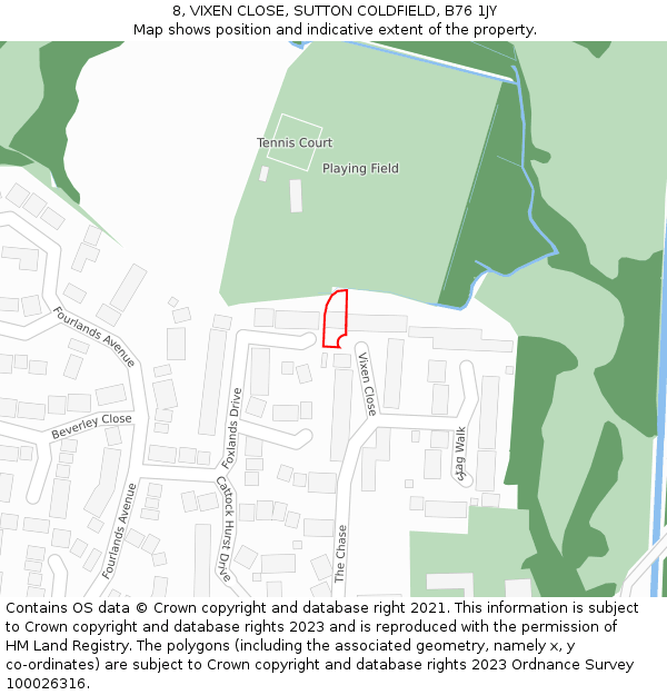 8, VIXEN CLOSE, SUTTON COLDFIELD, B76 1JY: Location map and indicative extent of plot