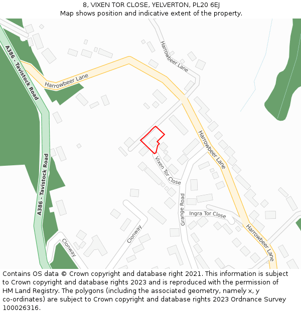 8, VIXEN TOR CLOSE, YELVERTON, PL20 6EJ: Location map and indicative extent of plot