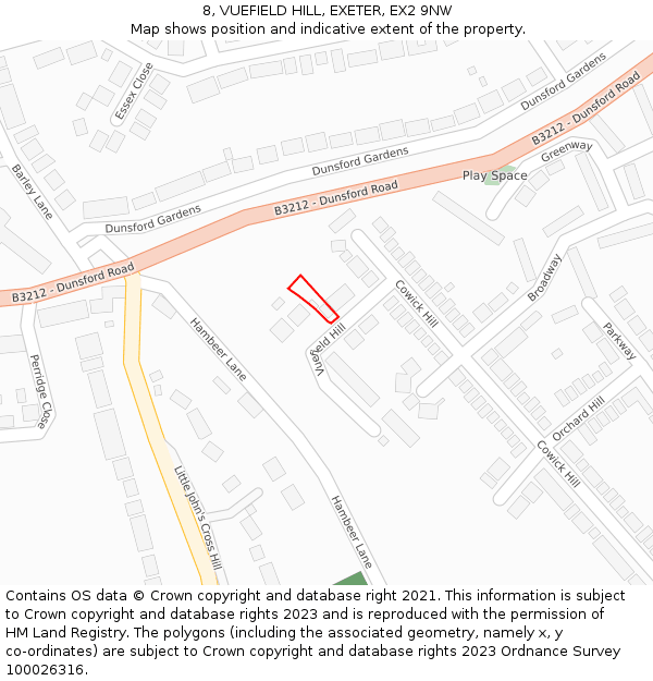 8, VUEFIELD HILL, EXETER, EX2 9NW: Location map and indicative extent of plot