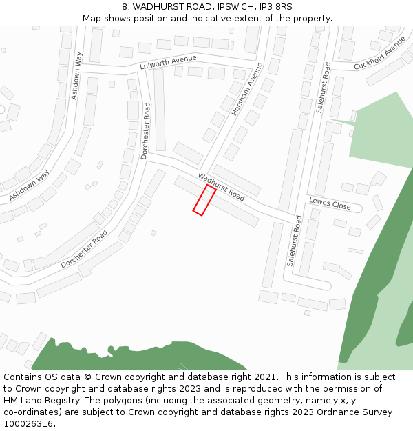 8, WADHURST ROAD, IPSWICH, IP3 8RS: Location map and indicative extent of plot