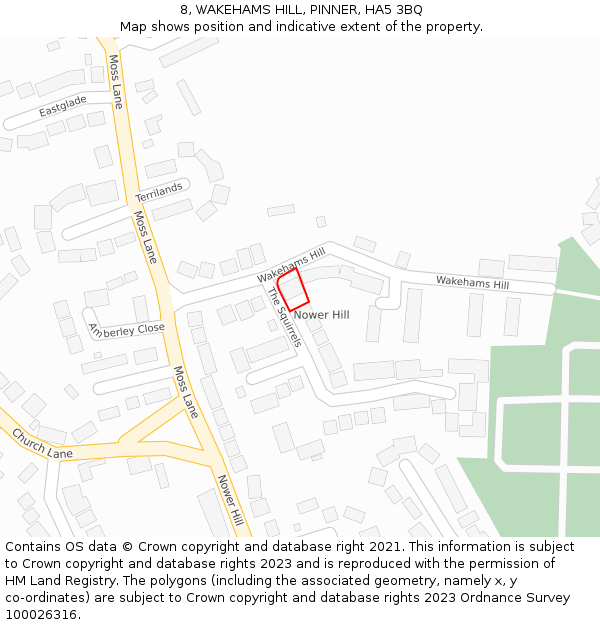 8, WAKEHAMS HILL, PINNER, HA5 3BQ: Location map and indicative extent of plot