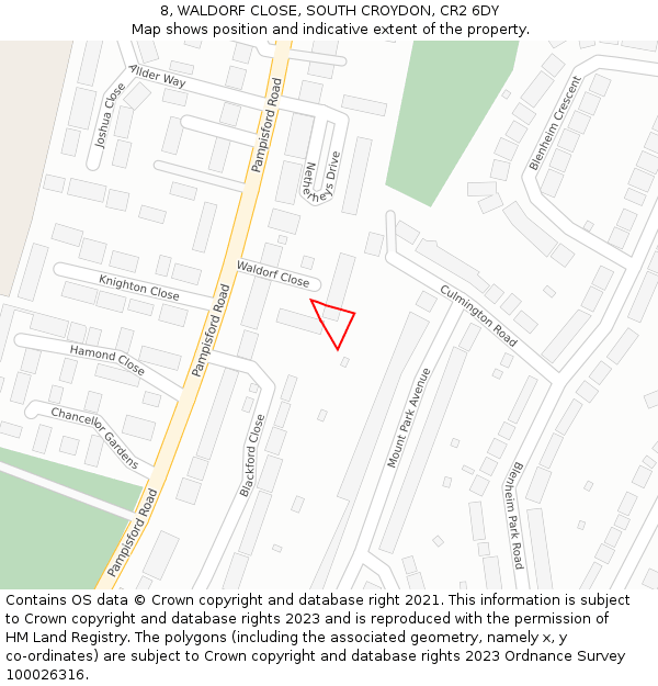 8, WALDORF CLOSE, SOUTH CROYDON, CR2 6DY: Location map and indicative extent of plot