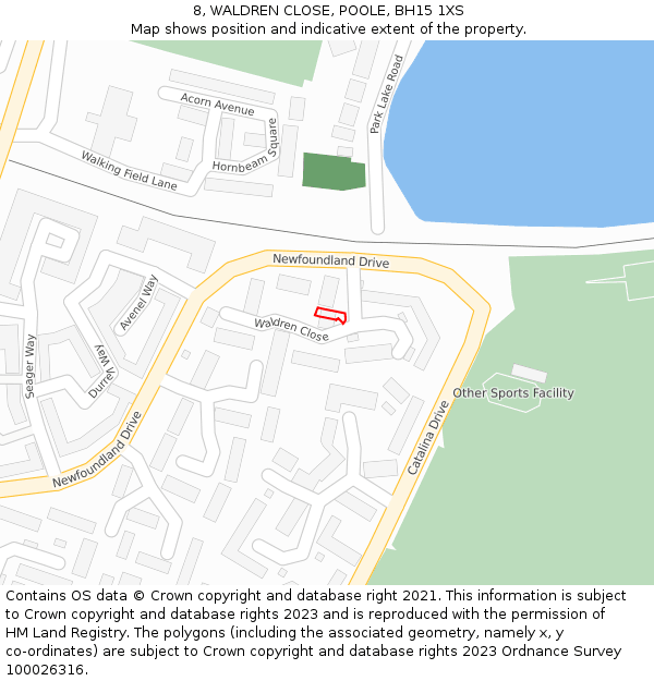 8, WALDREN CLOSE, POOLE, BH15 1XS: Location map and indicative extent of plot