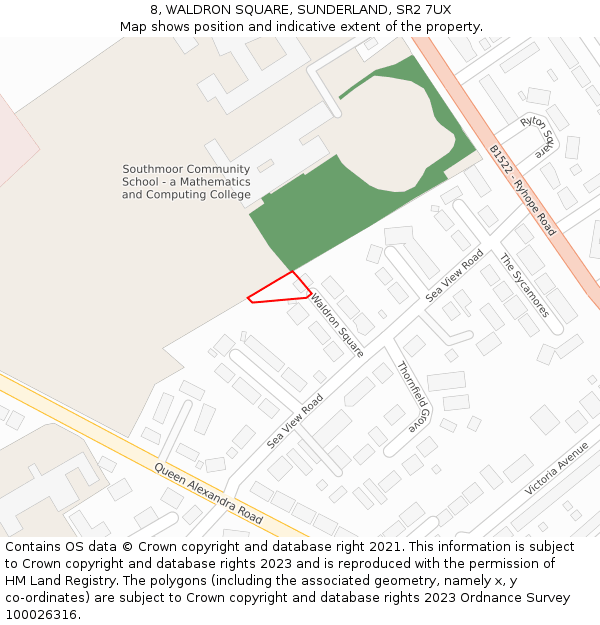 8, WALDRON SQUARE, SUNDERLAND, SR2 7UX: Location map and indicative extent of plot