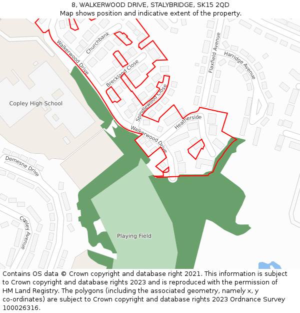 8, WALKERWOOD DRIVE, STALYBRIDGE, SK15 2QD: Location map and indicative extent of plot