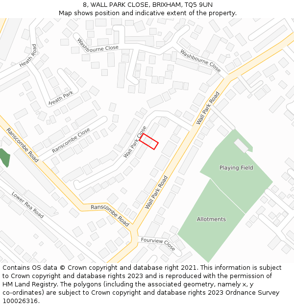 8, WALL PARK CLOSE, BRIXHAM, TQ5 9UN: Location map and indicative extent of plot