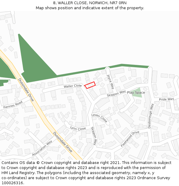 8, WALLER CLOSE, NORWICH, NR7 0RN: Location map and indicative extent of plot