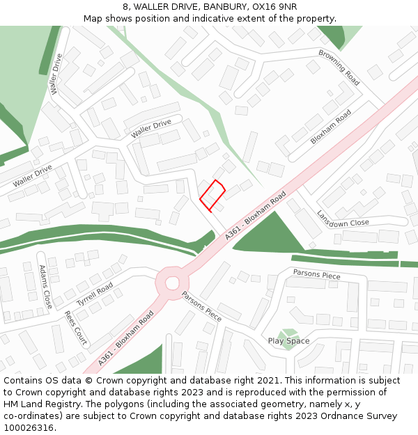 8, WALLER DRIVE, BANBURY, OX16 9NR: Location map and indicative extent of plot