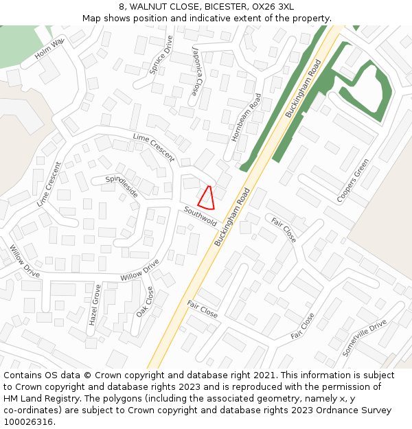 8, WALNUT CLOSE, BICESTER, OX26 3XL: Location map and indicative extent of plot