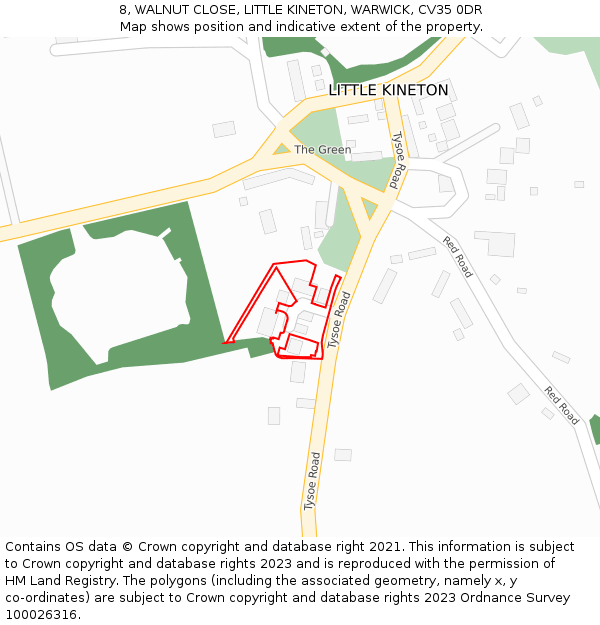 8, WALNUT CLOSE, LITTLE KINETON, WARWICK, CV35 0DR: Location map and indicative extent of plot