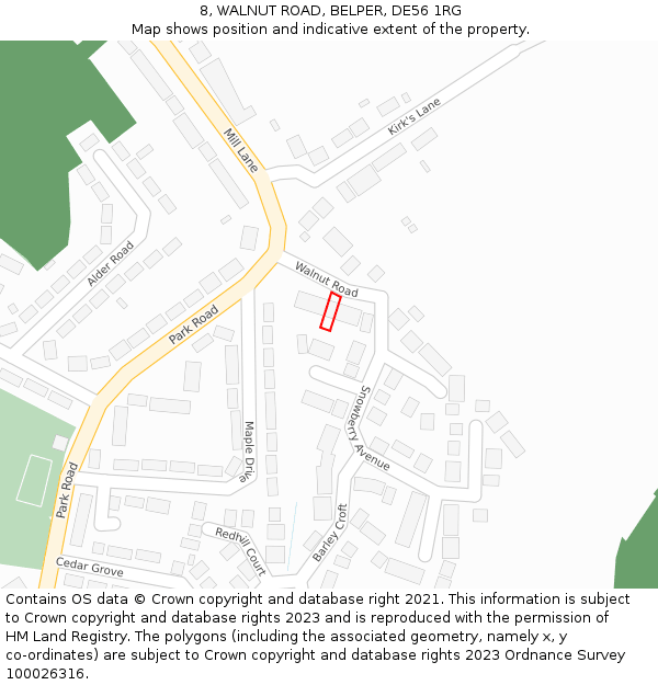 8, WALNUT ROAD, BELPER, DE56 1RG: Location map and indicative extent of plot