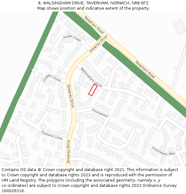 8, WALSINGHAM DRIVE, TAVERHAM, NORWICH, NR8 6FZ: Location map and indicative extent of plot