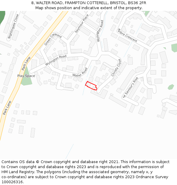 8, WALTER ROAD, FRAMPTON COTTERELL, BRISTOL, BS36 2FR: Location map and indicative extent of plot