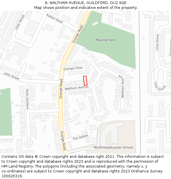 8, WALTHAM AVENUE, GUILDFORD, GU2 9QE: Location map and indicative extent of plot