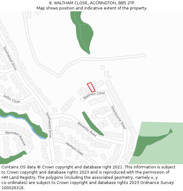 8, WALTHAM CLOSE, ACCRINGTON, BB5 2TP: Location map and indicative extent of plot