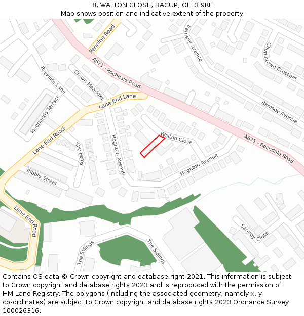 8, WALTON CLOSE, BACUP, OL13 9RE: Location map and indicative extent of plot