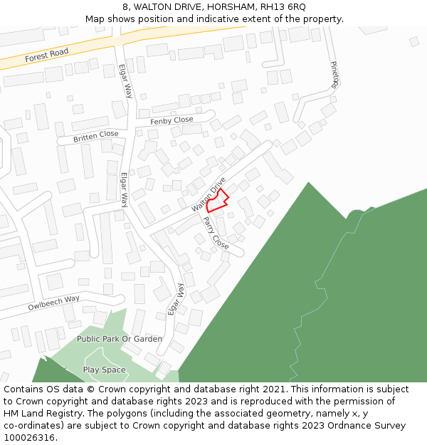 8, WALTON DRIVE, HORSHAM, RH13 6RQ: Location map and indicative extent of plot