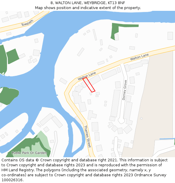 8, WALTON LANE, WEYBRIDGE, KT13 8NF: Location map and indicative extent of plot