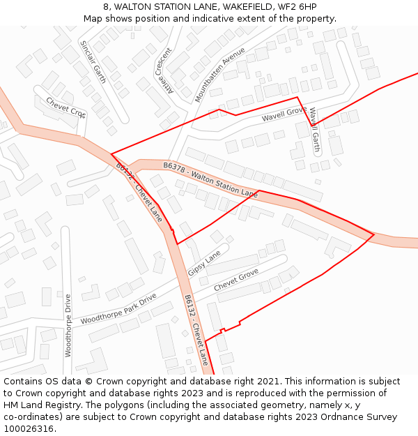 8, WALTON STATION LANE, WAKEFIELD, WF2 6HP: Location map and indicative extent of plot