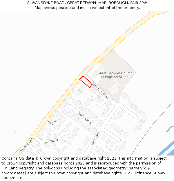 8, WANSDYKE ROAD, GREAT BEDWYN, MARLBOROUGH, SN8 3PW: Location map and indicative extent of plot