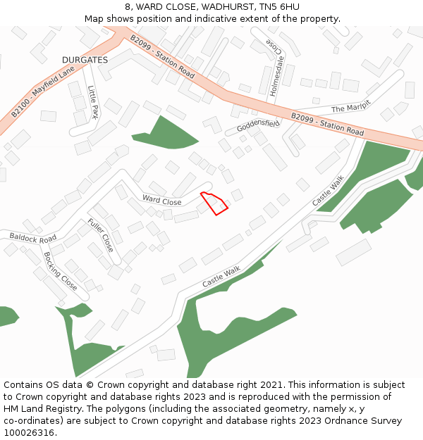 8, WARD CLOSE, WADHURST, TN5 6HU: Location map and indicative extent of plot