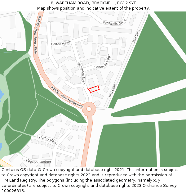 8, WAREHAM ROAD, BRACKNELL, RG12 9YT: Location map and indicative extent of plot