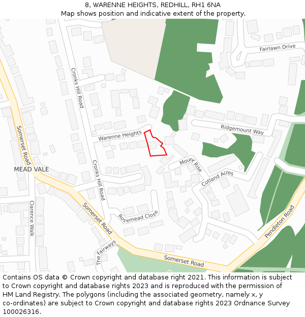 8, WARENNE HEIGHTS, REDHILL, RH1 6NA: Location map and indicative extent of plot