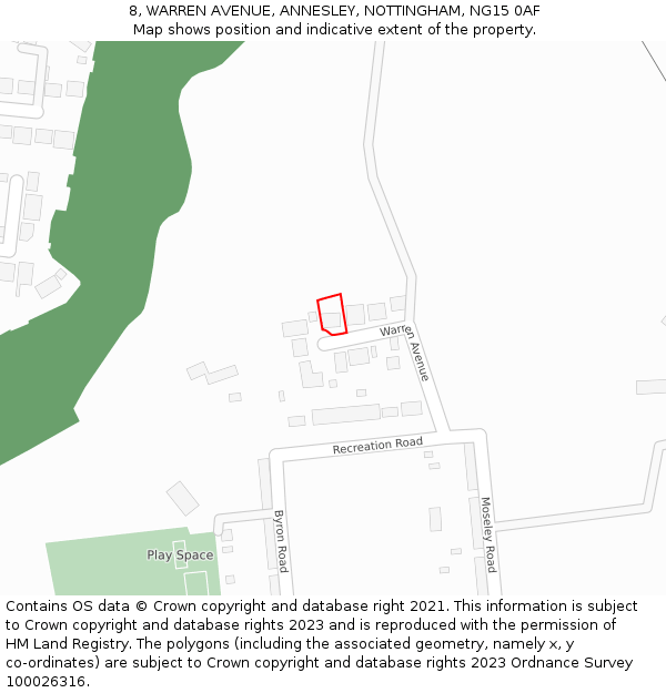 8, WARREN AVENUE, ANNESLEY, NOTTINGHAM, NG15 0AF: Location map and indicative extent of plot