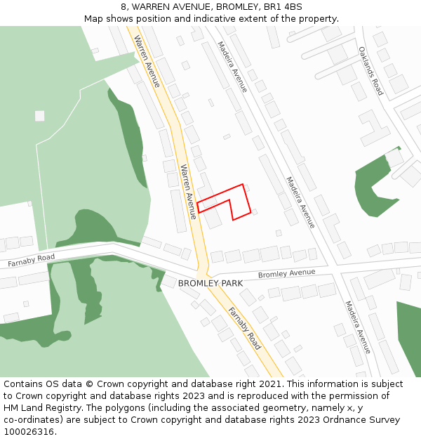 8, WARREN AVENUE, BROMLEY, BR1 4BS: Location map and indicative extent of plot