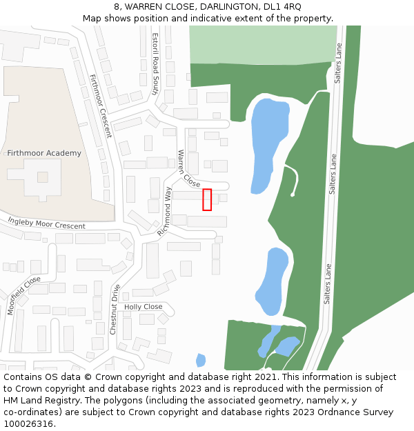 8, WARREN CLOSE, DARLINGTON, DL1 4RQ: Location map and indicative extent of plot