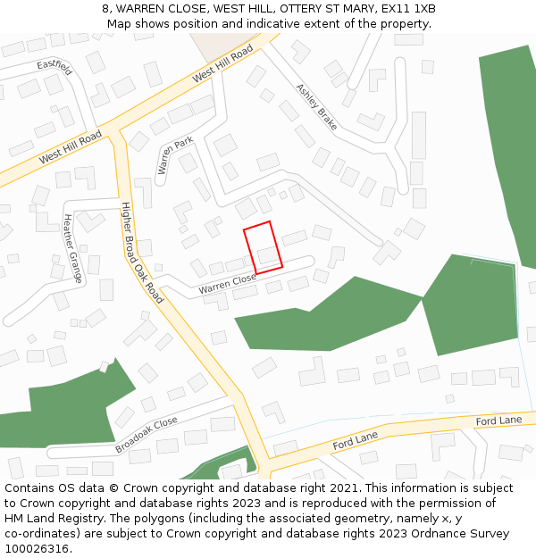 8, WARREN CLOSE, WEST HILL, OTTERY ST MARY, EX11 1XB: Location map and indicative extent of plot
