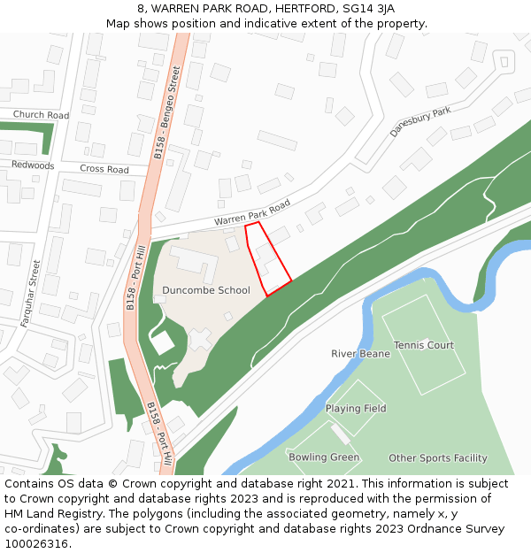 8, WARREN PARK ROAD, HERTFORD, SG14 3JA: Location map and indicative extent of plot