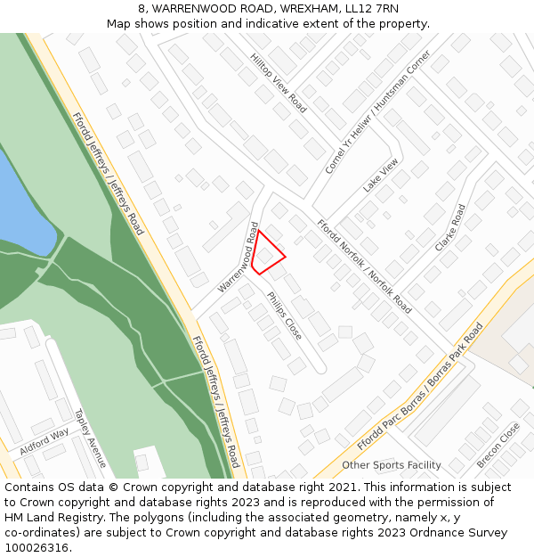 8, WARRENWOOD ROAD, WREXHAM, LL12 7RN: Location map and indicative extent of plot