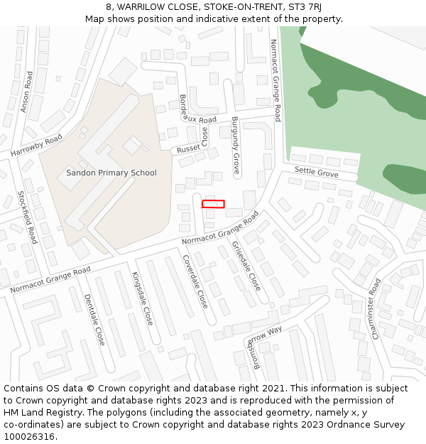 8, WARRILOW CLOSE, STOKE-ON-TRENT, ST3 7RJ: Location map and indicative extent of plot