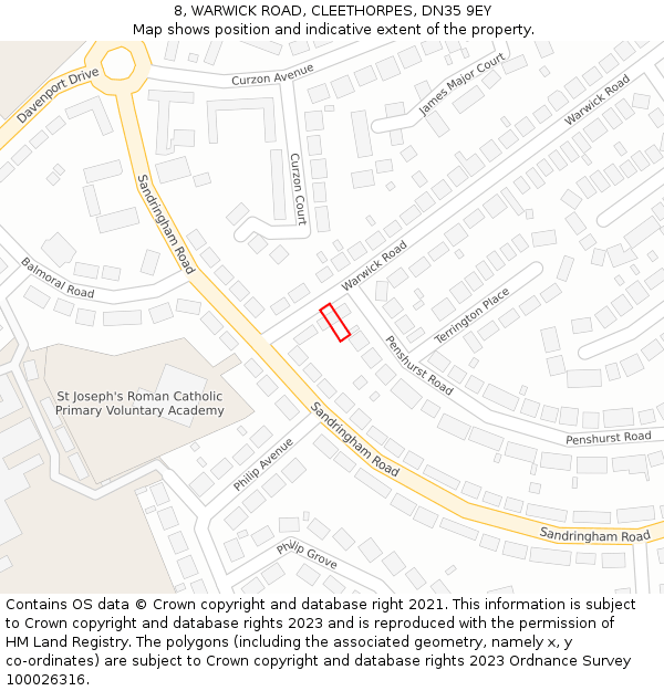 8, WARWICK ROAD, CLEETHORPES, DN35 9EY: Location map and indicative extent of plot