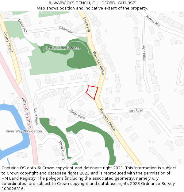 8, WARWICKS BENCH, GUILDFORD, GU1 3SZ: Location map and indicative extent of plot